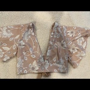 Deep V floral crop top with tie back